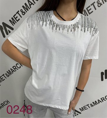 Модна жіноча футболка з декором із пайєток S-L (в кольорах) ER 0248 фото